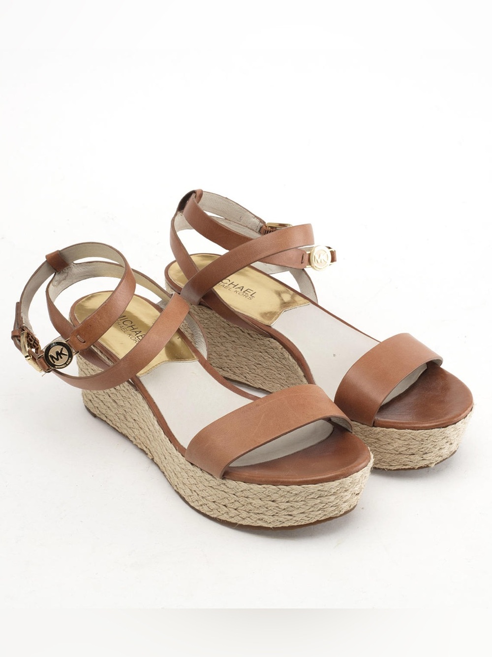 Michael Kors Jalita Charm Wedge Sandals — Luggage Tan — Size 7